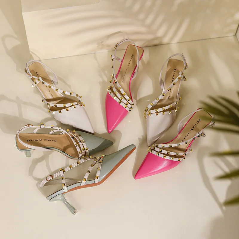 

Real Leather Summer Women Gladiator Sandals Shoes 2022 New Star Style Luxury Brand Rivet High Heel Shoes Designer Women'S Shoes