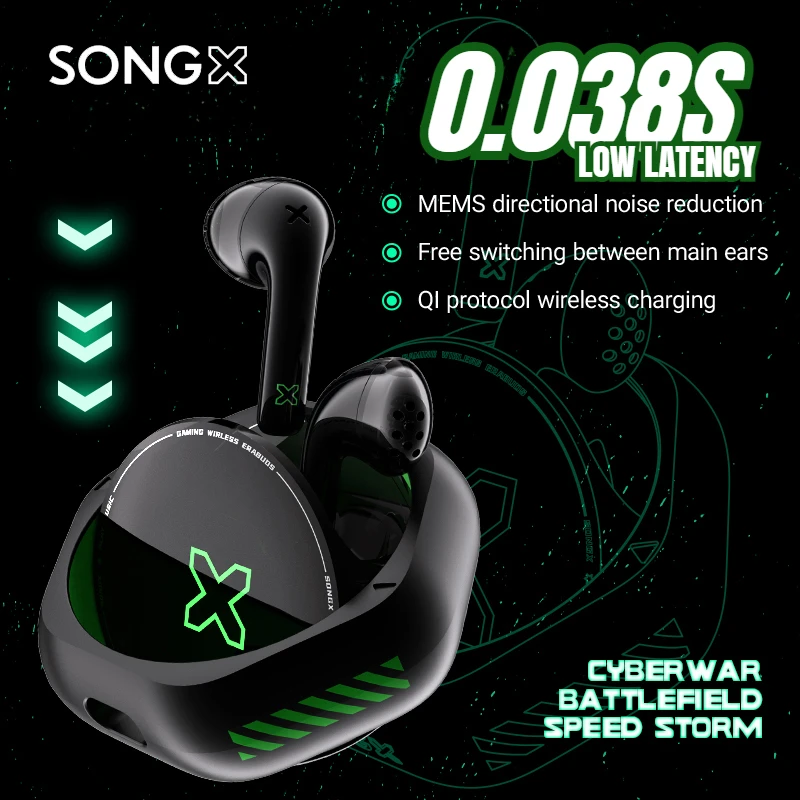 Игровые наушники SONGX SX10 TWS MEMS с шумоподавлением, беспроводные Bluetooth наушники-вкладыши IPX4, водонепроницаемые спортивные наушники для геймеров