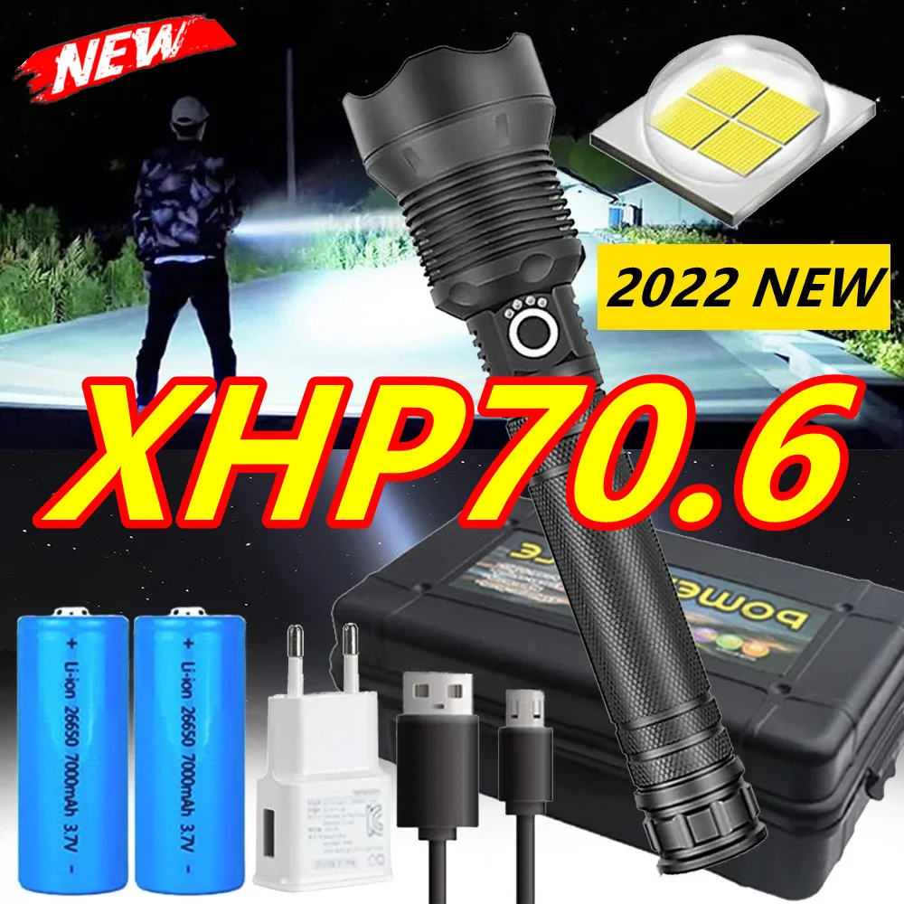 

1000000 Lumens Flashlight XHP70.6 Most Powerful Led Flashlight Usb Rechargeable Torch Xhp50 Use 18650 or 26650 Battery Camping