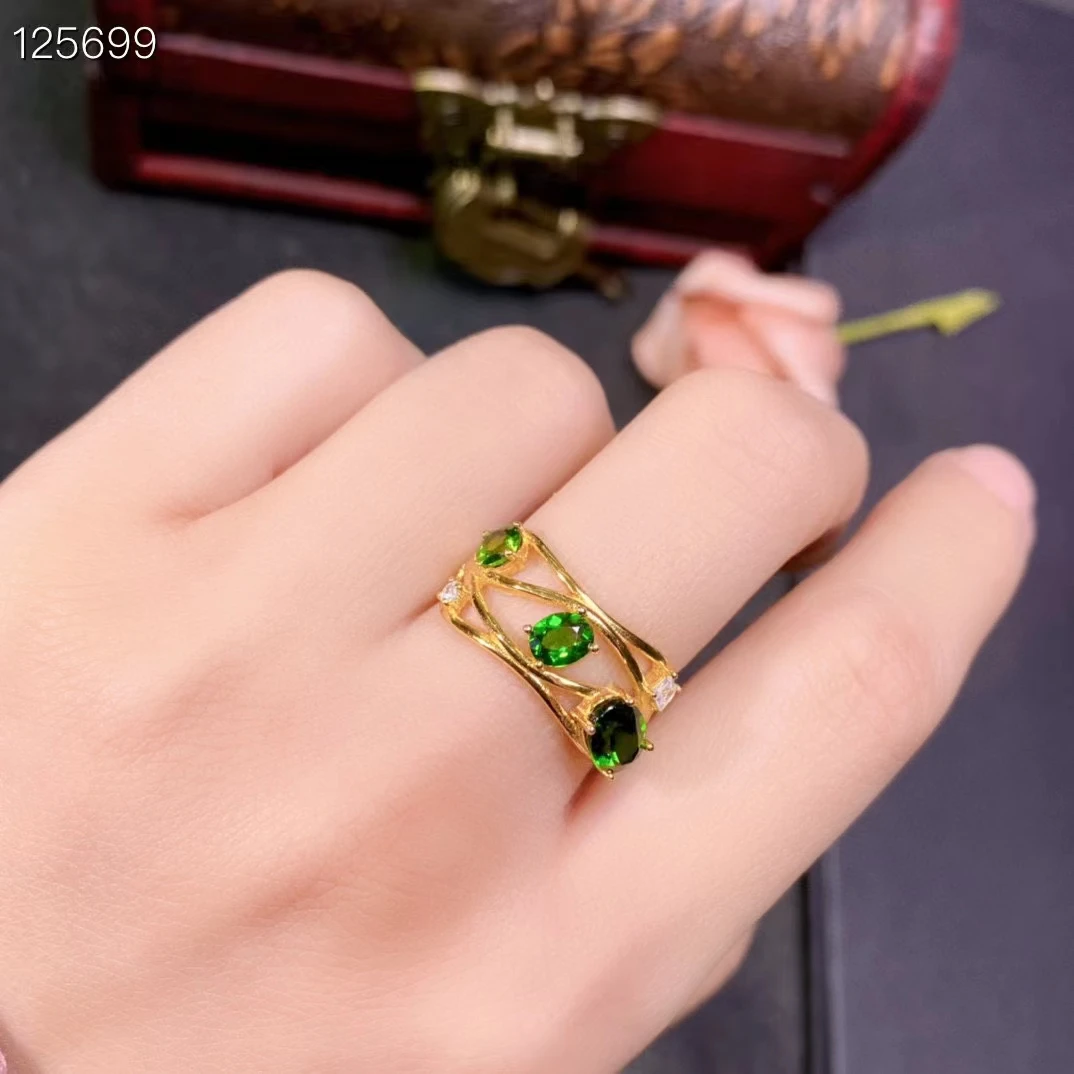 Всего 925 ct натуральный хром V VS класс диопсида серебряное кольцо для повседневной