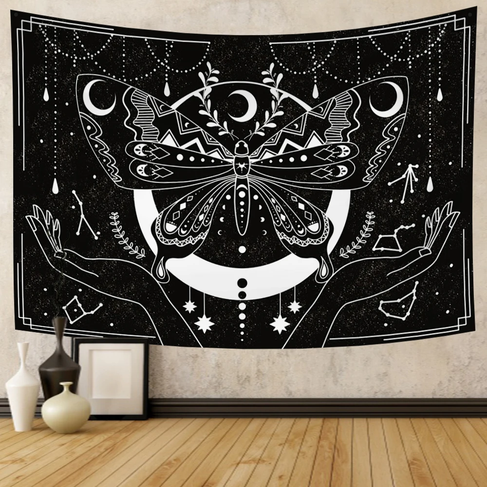 

Psychedelic Hand Butterfly Moth Moon Tapestry Wall Hanging Carpet For Bedroom Living Room Dorm Tapestries Art Home Decoration