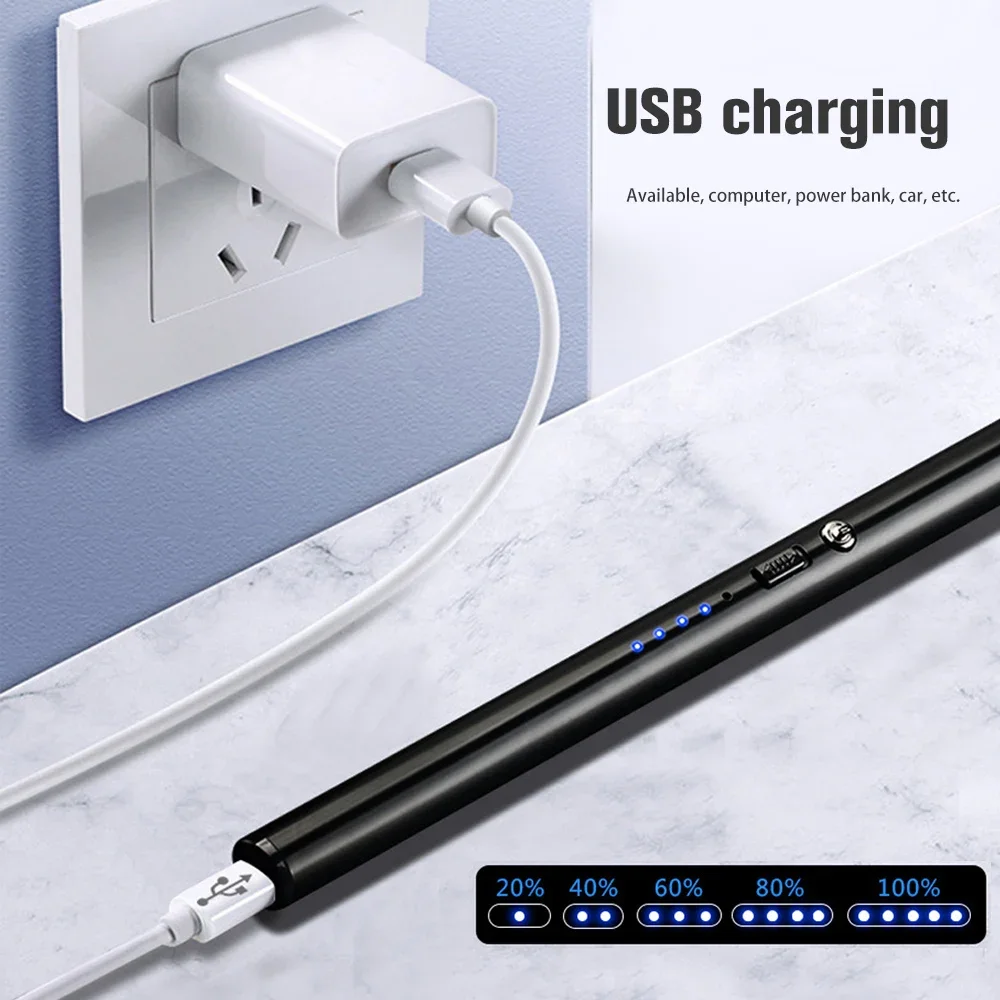 Удлиненная электрическая зажигалка ветрозащитная дуговая с USB-зарядкой