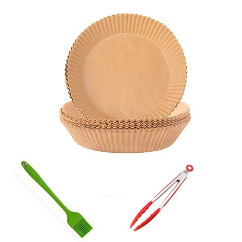 

Air Fryer Disposable Paper Liner,100PCS 7.9Inch Non-Stick Air Fryer Liners with Food Tong&Oil Brush,for Baking,Grilling