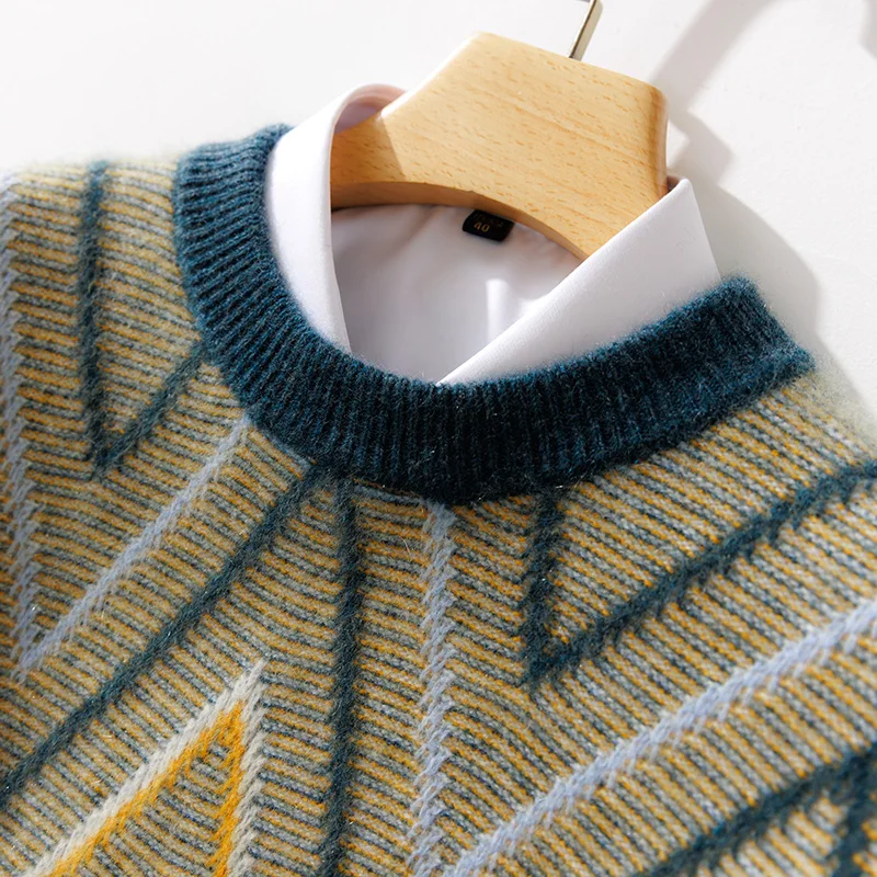 Мужской мягкий свитер из чистой шерсти с жаккардовой подкладкой новинка