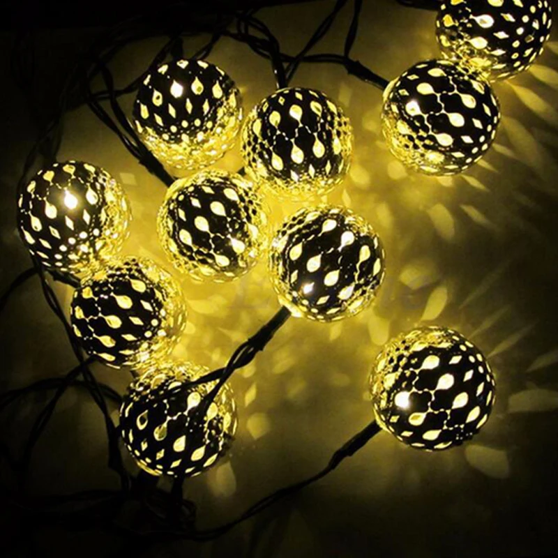 

Солнечный светильник строка светильник s полые Марокканская лампа в форме шара на открытом воздухе Водонепроницаемый сад коридор забор на ...