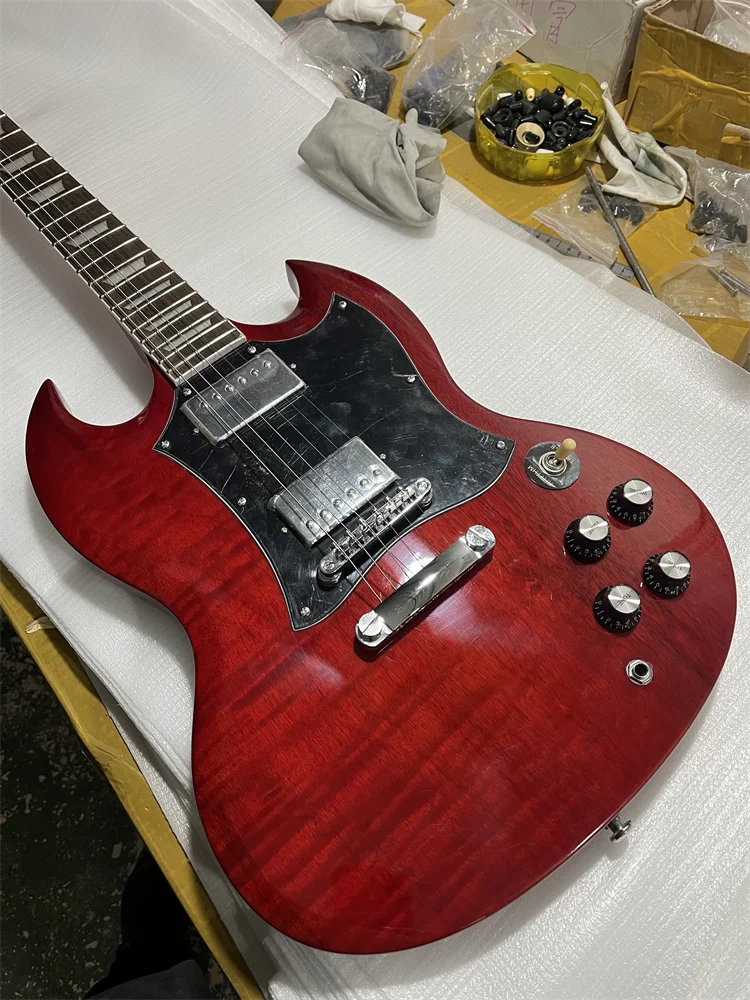 

Custom 6 strings electric guitar SG electric guitar, Wine Red electric guitar Chrome hardware Free shipping