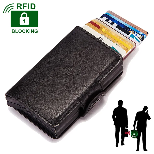 Men's Card Holder Vintage Pu Leather Double Aluminum Box Smart ID Credit Card Holder RFID Mini Wallet Women Business Card Case 1