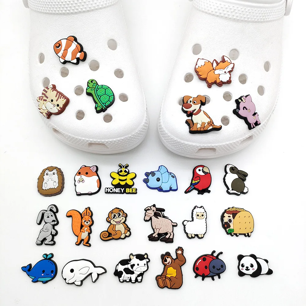 Cute animals 1pcs Cartoon style Shoe Charms DIY funny panda/hamster croc clogs Aceessories Fit Sandals Decorate kids Gifts jibz