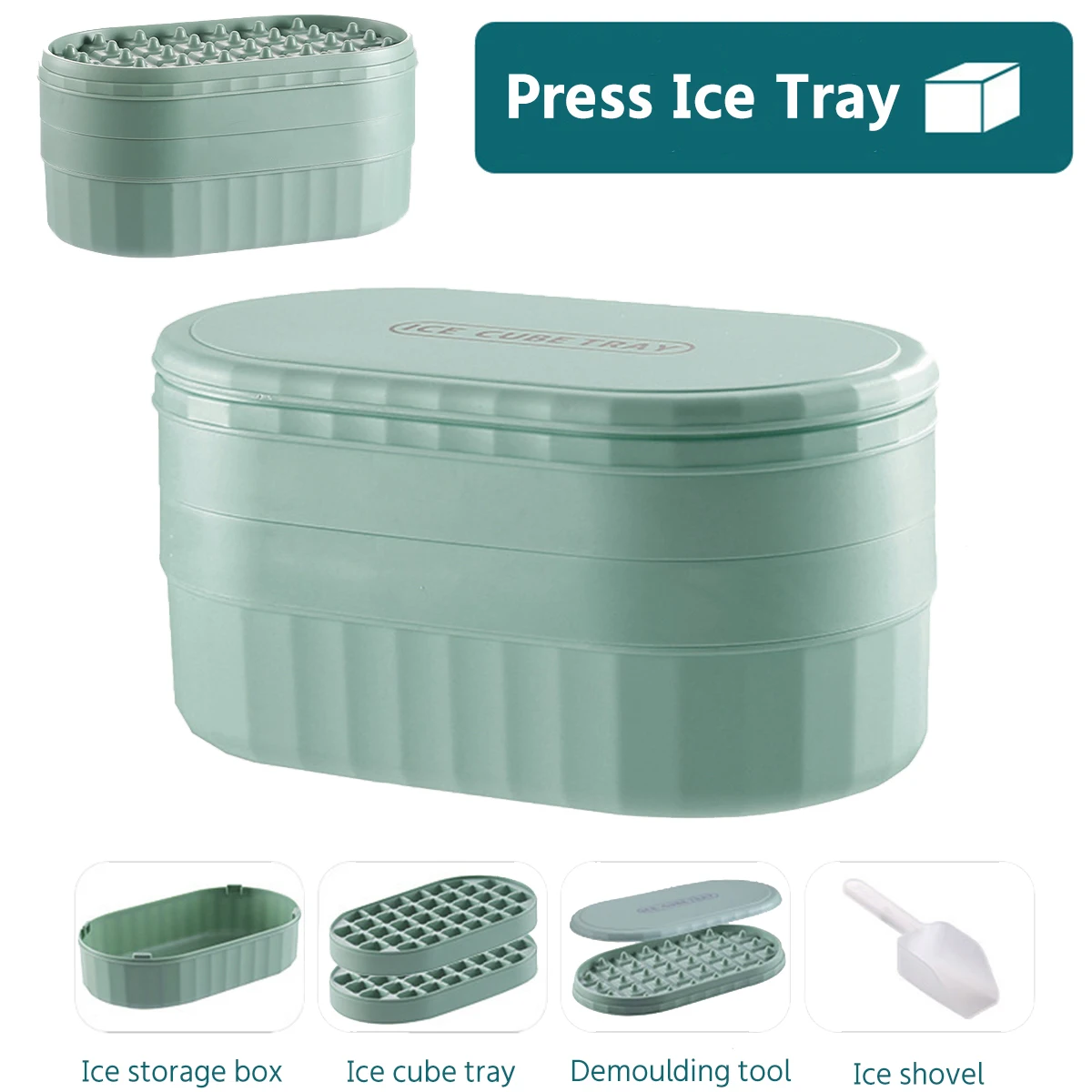 

Ice Cube Trays with Ice Shovel 2 Stackable Ice Trays (Get 2x36 Ices Cubes) Easy Press Ice Cube Makers Molds Ice Cube Storage Box