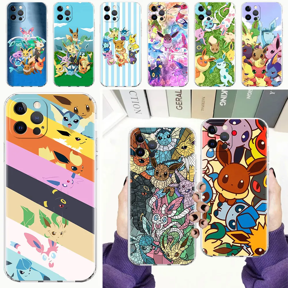 Clear Cover For Apple iPhone 13 11 Pro Max 12 Mini Soft Phone Case XR SE 2020 7 8 Plus X XS 6 6S Shell Anime Pokemon Eevee Sac