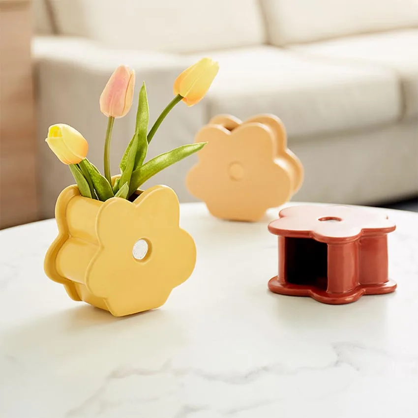 

Керамическая креативная ваза в форме цветка современного искусства, домашняя настольная Цветочная композиция, украшения для сухих цветов, ...