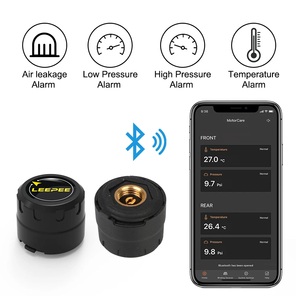 Система контроля давления в шинах, Bluetooth, 2 датчика, для мотоциклов, TPMS, Android/IOS, для автовелосипедов, автомобилей