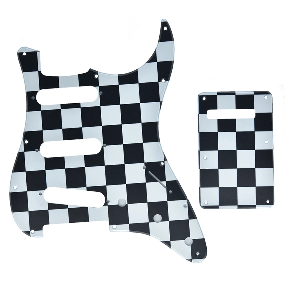 

KAISH 11 Hole ST Strat Guitar SSS Pickguard Tremolo Back Cover Back Plate Fits American Strat Black/White Grid