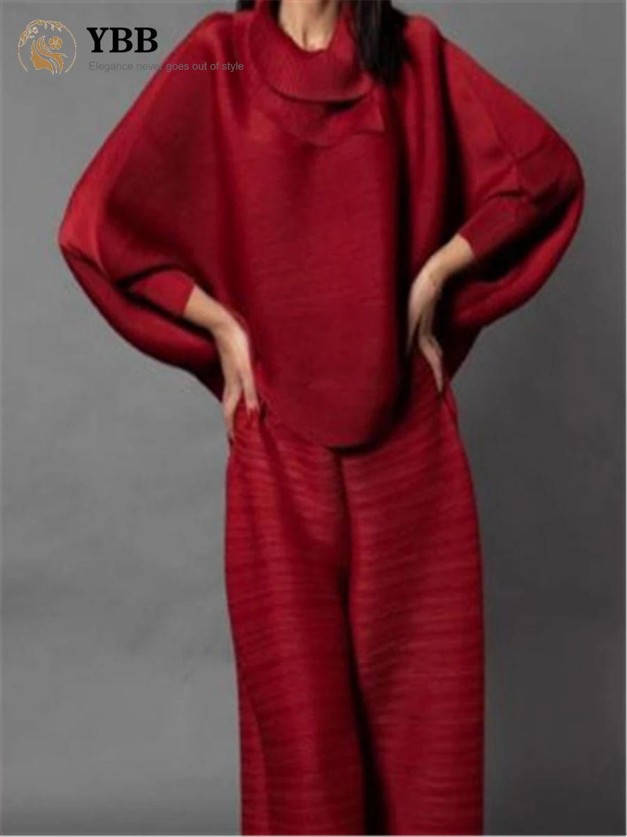 

Новинка 2022, Осень-зима, Женская однотонная блуза с отложным воротником и рукавами «летучая мышь», брюки, повседневные стильные свободные ко...