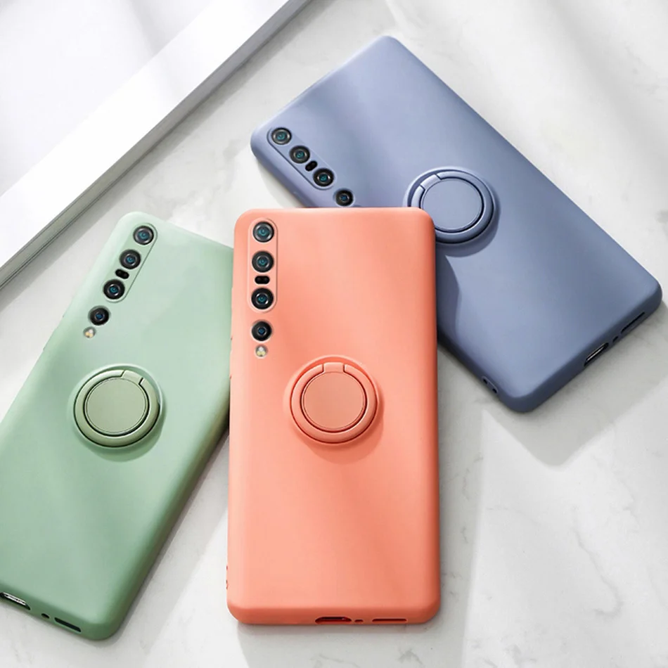 Luxury Soft Liquid Silicone Case For xiaomi Redmi Note 10 9 Pro Max 9s K30 K40 Poco F2 Pro X3 NFC Mi 11 10 Pro Ring Holder Cover