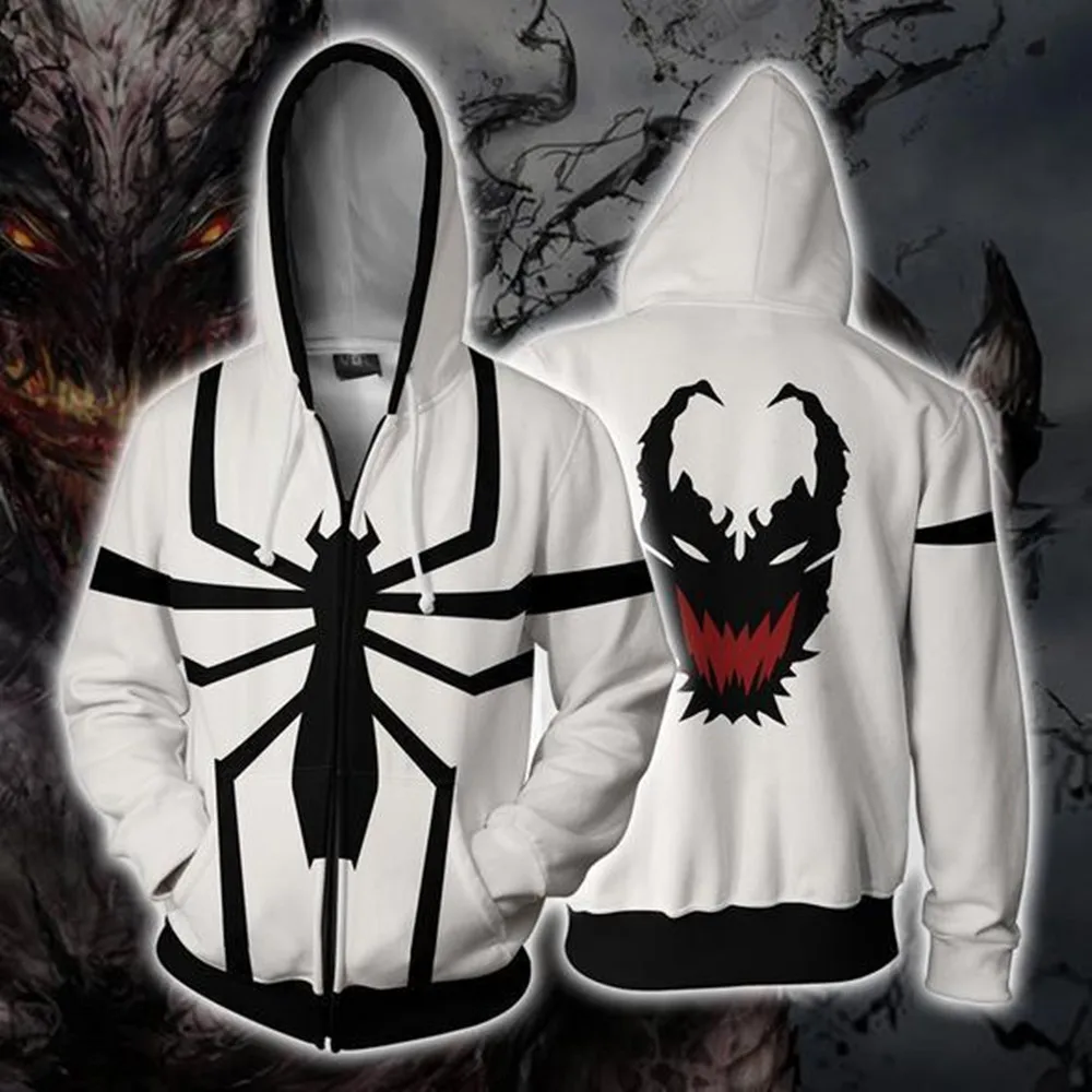 

Movie Cosplay Venom Hoodies Men Women Unisex Sweatshirt Spider Cos Zipper Hooded Pullover Jacket top 5xl