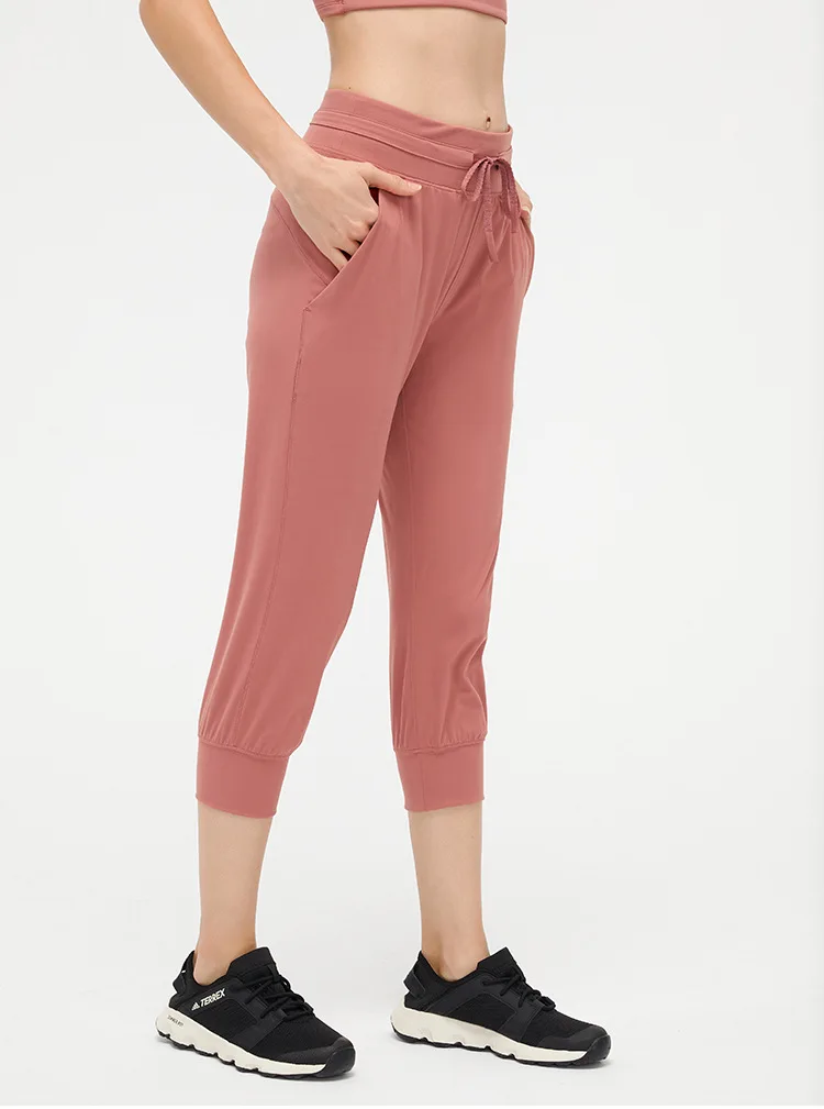 Fashion Sports Pants Solid Color Yoga Pants Sexy Leggings Gym Outdoor Women Trousers Brushed Soft Breathable Drawstring Pockets