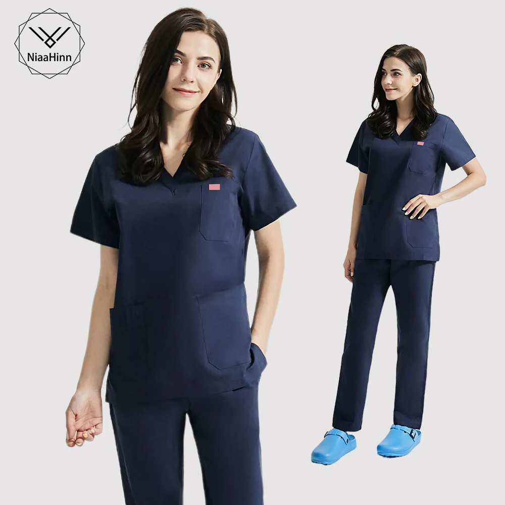 

Doctor Nursing Scrub Set Women Scrub Nurse Workwear Health Service Outfit Work Clothing Top and Pant Scrubs Uniforms Wholesale