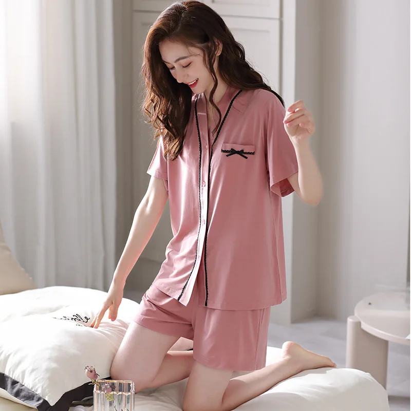 

Пижама женская летняя из модала и хлопка с коротким рукавом шорты тонкая летняя женская повседневная домашняя одежда