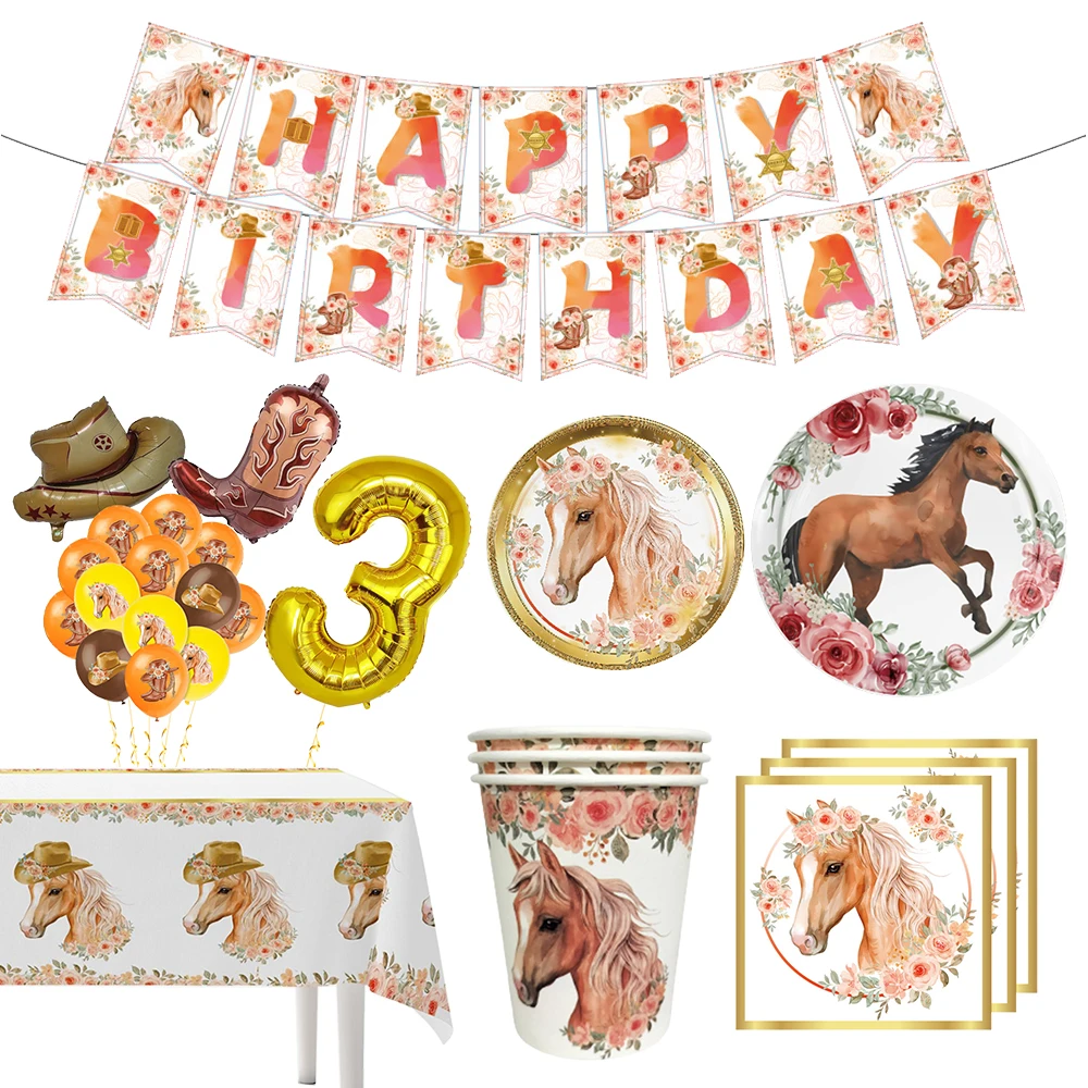 Ковбойская дикая лошадь брикет столовые приборы чашки тарелки воздушный шар