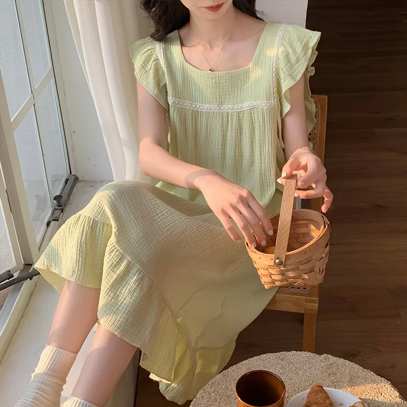 Young Women New Summer Lace Dress Super Polyester Thin Sleepwear Sweets Sling One-Piece Skirt Courtly Style Long Length Costume