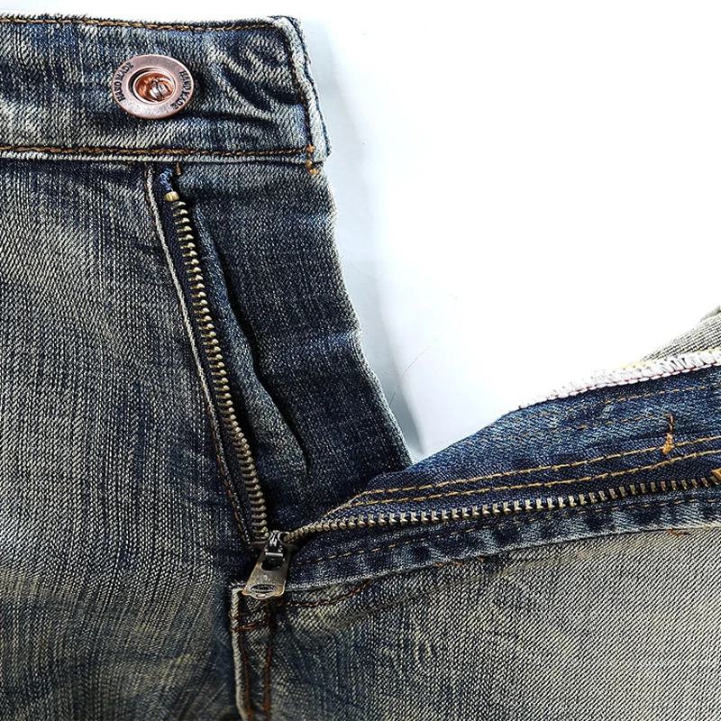 Italian Designer Fashion Men Jeans Stretch Elastic Slim Fit Ripped Jeans Men Vintage Trousers Velvet Winter Warm Pants Hombre