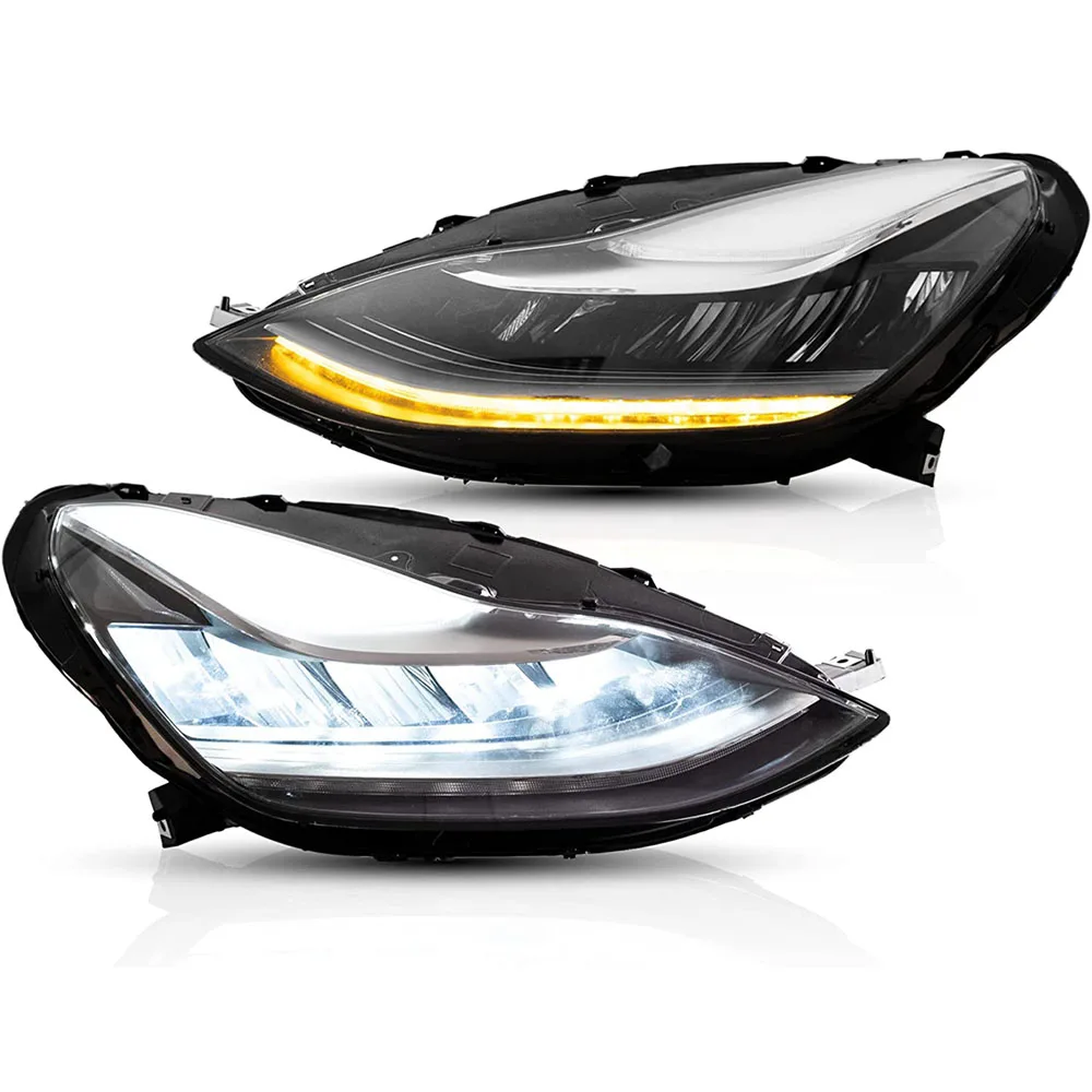 

LED Projector Headlights For 2017-2022 Tesla Model 3 LED Head Lamp DRL Turn Signal High Beam Angel Eye DRL Reflector W/ Dynamic