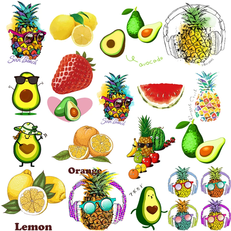 

Fruit Patches Stickers Pineapple Avocado Strawberry Iron on Transfers for Clothing Thermoadhesive Patch on Clothes Kids T Shirts