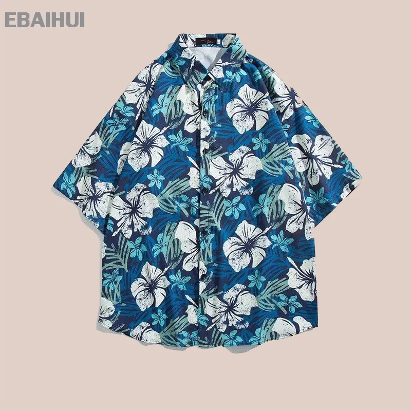

EBAIHUI Men Printed Camisa Masculina Summer Hawaiian Blouses Male Vintage Shirts Short Sleeve Lapel Casual Buttons Blusas