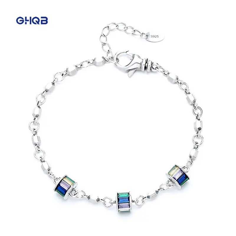 

S925 Sterling Silver Korean Personalized Square Zircon Splice Square Splice Fashion Delicate Bracelet