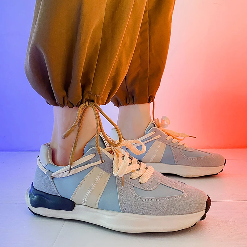 Men's Fashion Sneakers Smiley Mesh Platform Cushioning Running Shoes Color Matching Lace Up Round Toe Male Walking Sport Shoes