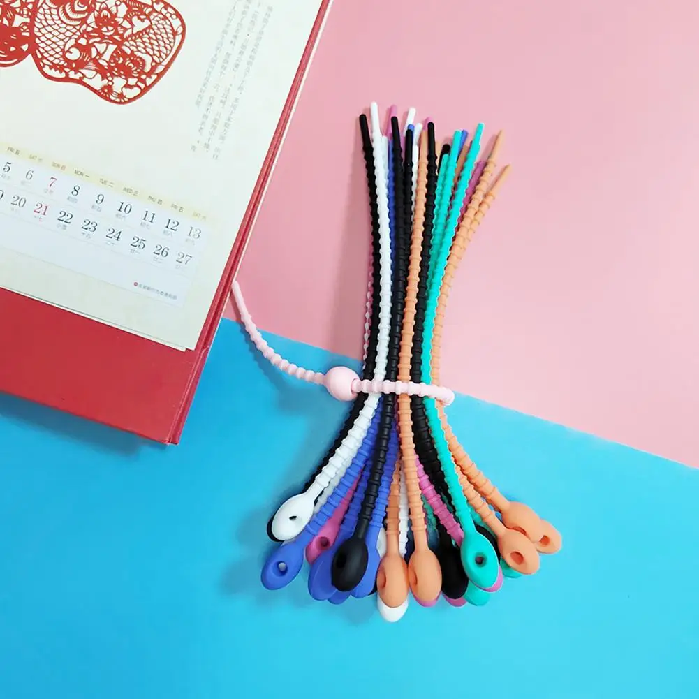 

10Pcs Universal Cable Ties Long Lasting Snake Ties No Deformation Colorful Silicone Ties Bag Clips Candy Color