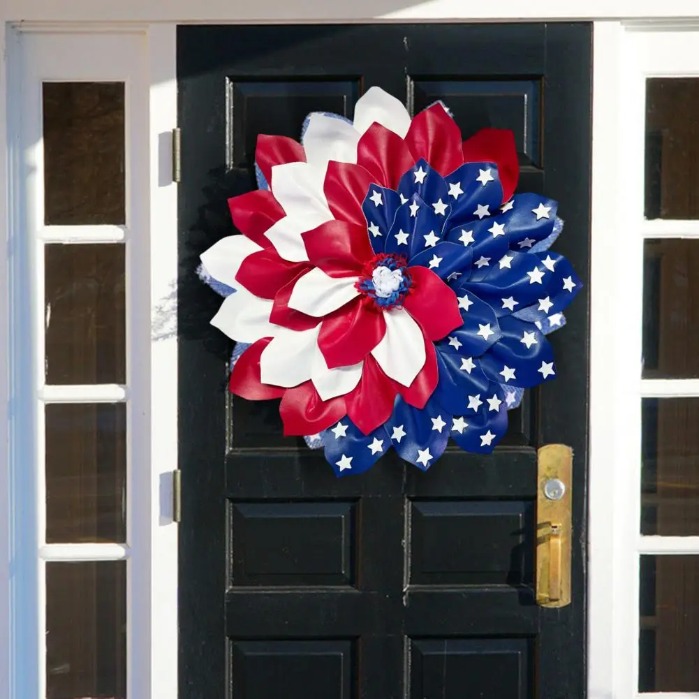 

Patriotic Door Wreath Pretty Flower Shape Colorful Independence Day Themed Wreath Decor Party Supplies