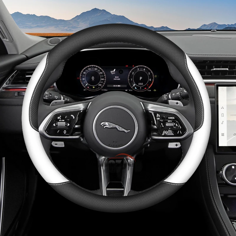 Фото Кожаный чехол на руль автомобиля для Jaguar XJ XF XE E-pace F-pace X-type XK I-pace S-type X350, аксессуары для интерьера 2025 №3