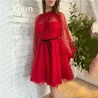 xijun spotted pastoralism puff evening dresses dotted lovely elegant short prom party gowns serene robe de soiree for pageant
