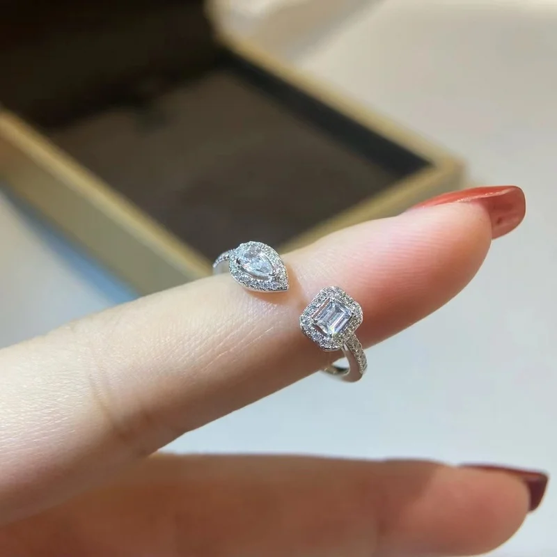 

Charming and fashionable water drop, cube sugar, zircon ring, original high quality logo, exquisite women's holiday gift