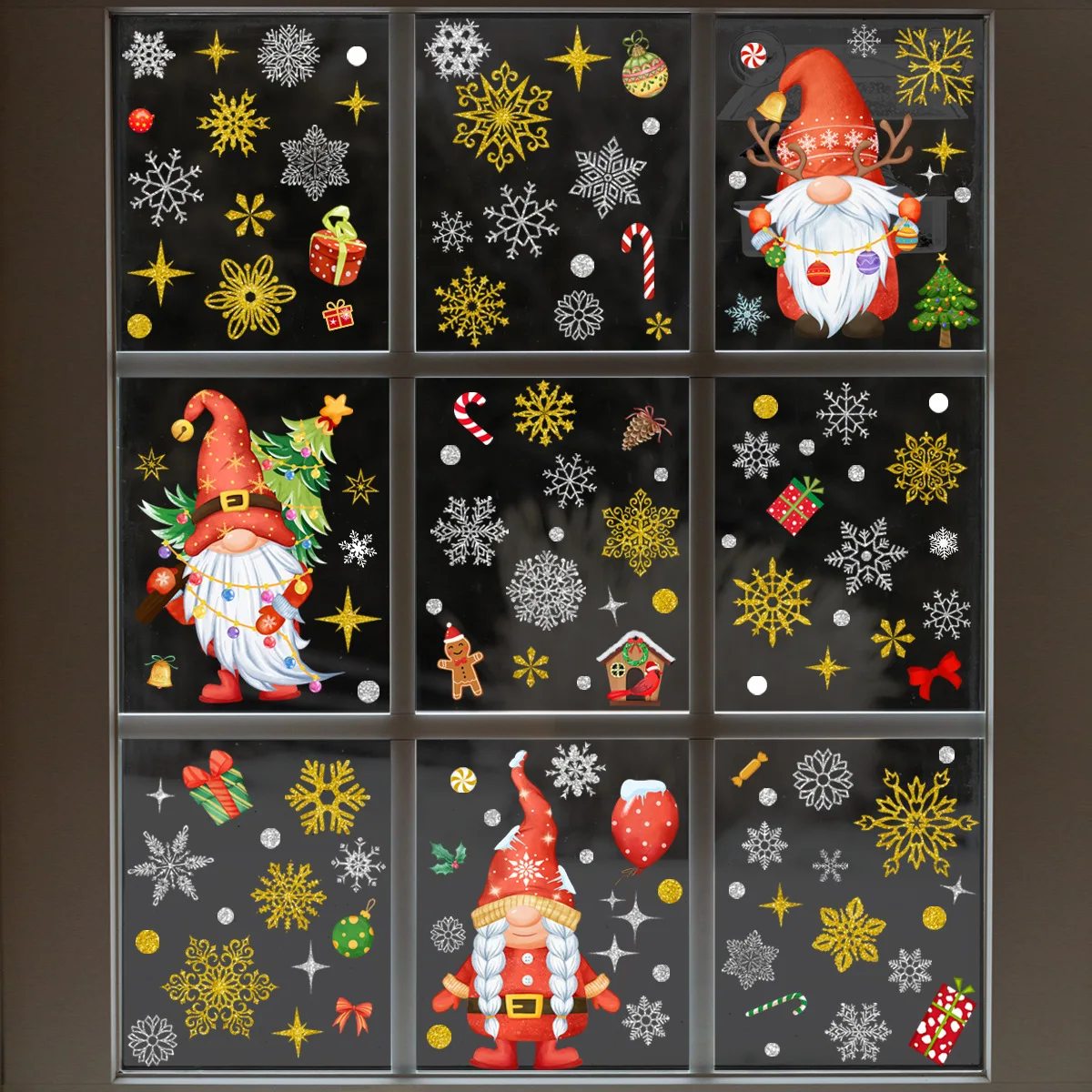

9pcs Christmas Gnome Snowflake Wall Stickers Funny Electrostatic Glass Stickers Home Decoration Wall Stickers Wallpaper Dj4035