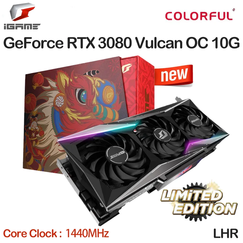 

RTX 3080 Raphic Card Colorful iGame GeForce RTX 3080 Vulcan OC 10G Graphics Cards 320-bit PCIe 4.0 GDDR6X GPU GAMING Video Cards