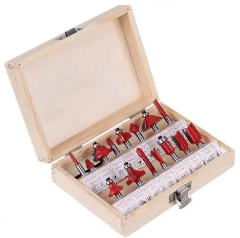 

15 Router Bits Set 1/4" Shank Tungsten Carbide Tip Rotary Woodworking Cutter Tool with Case