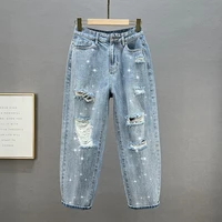 ripped jeans womens baggy pants new spring summer clothing hot drilling streetwear jeans girls holes casual dneim trousers