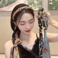 korean floral streamer headband female pearl hairband headband sen tied ribbon hairpin headwear hair accessories for girls