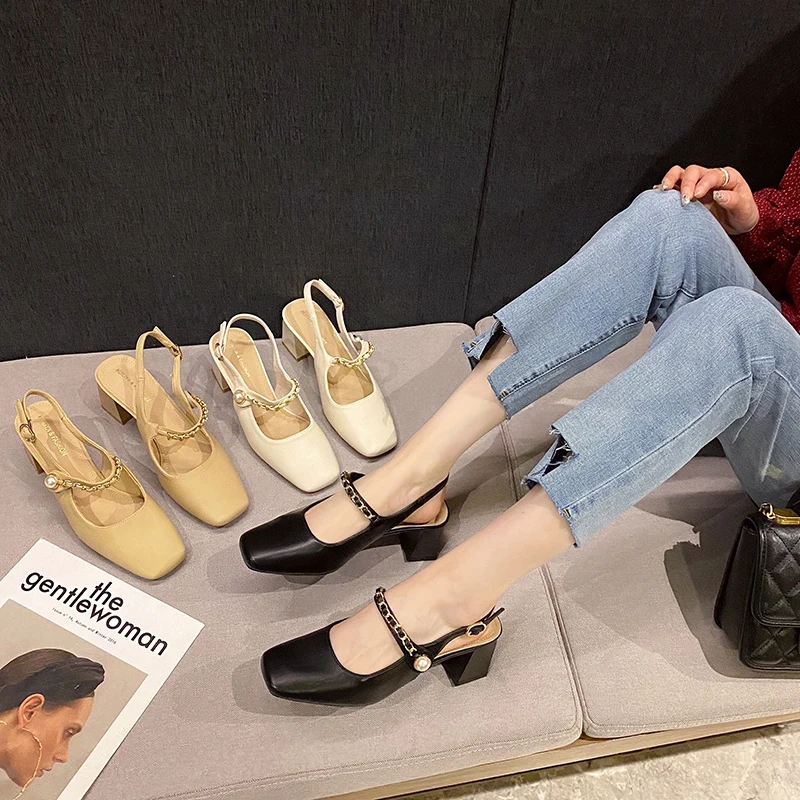 

2023 Women's Sandals Fashion Summer Anti-slip Solid Color Sexy Open Buckle Strap Sandals Thick High Heel Party Wedding Shoes