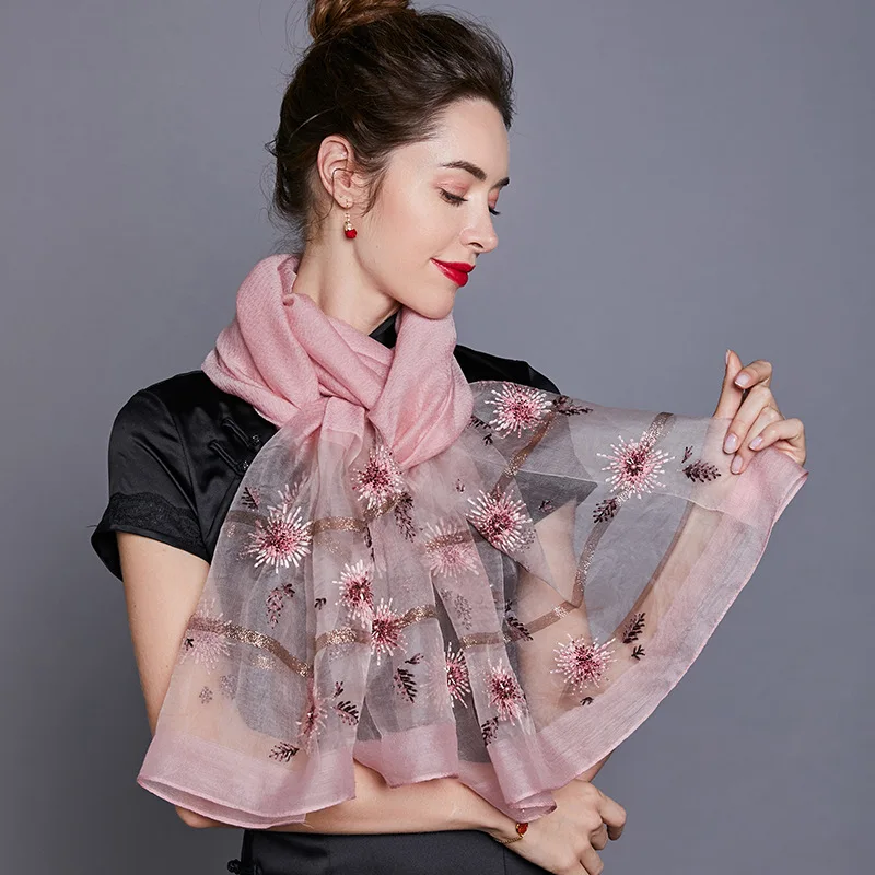 

Silk Scarf Spring and Autumn Thin Middle-aged Mother Long Hangzhou Silk Versatile Winter Mulberry Silk Scarf As A Gift