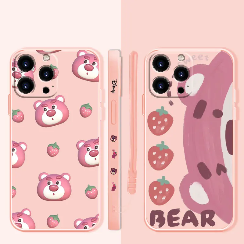 

Disney Lotso Sweet Strawberry Bear Liquid Phone Case For Apple iPhone 14 13 12 11 Pro Max 13 12 Mini XS XR X 7 8 6 6S Plus