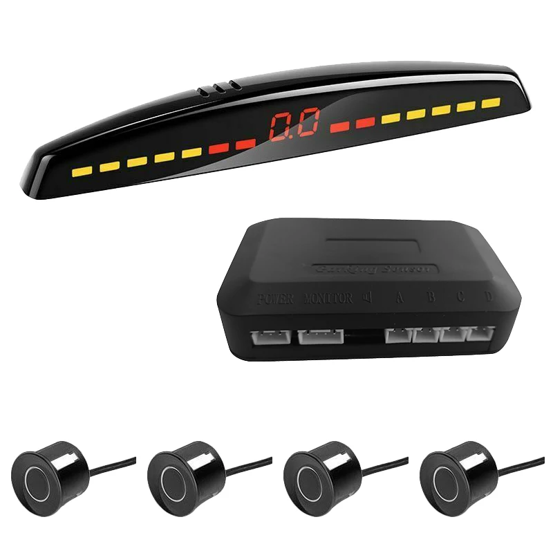 

Car Led Parking Sensor Auto Car Detector Parktronic Display Reverse Backup Monitor System With 4 Black Sensors