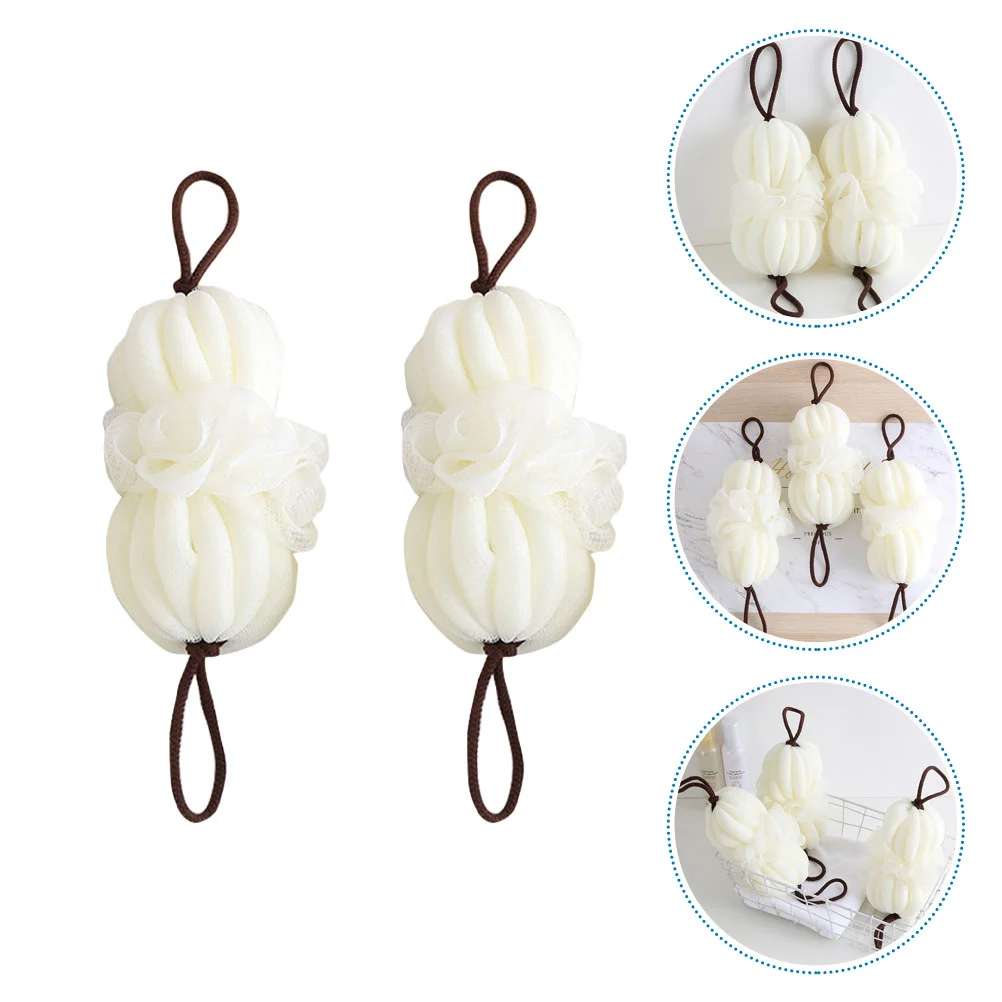 

2 Pcs Powder Puff Bath Ball Flower Men Women Baby Sponge Bathing Shower Balls Poufs Foot mat