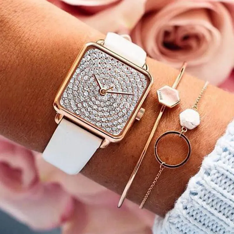 

Женские часы Стразы с кожаным ремешком, кварцевые наручные часы, роскошные модные элегантные женские часы, женские наручные часы с бриллиантами, montre femme