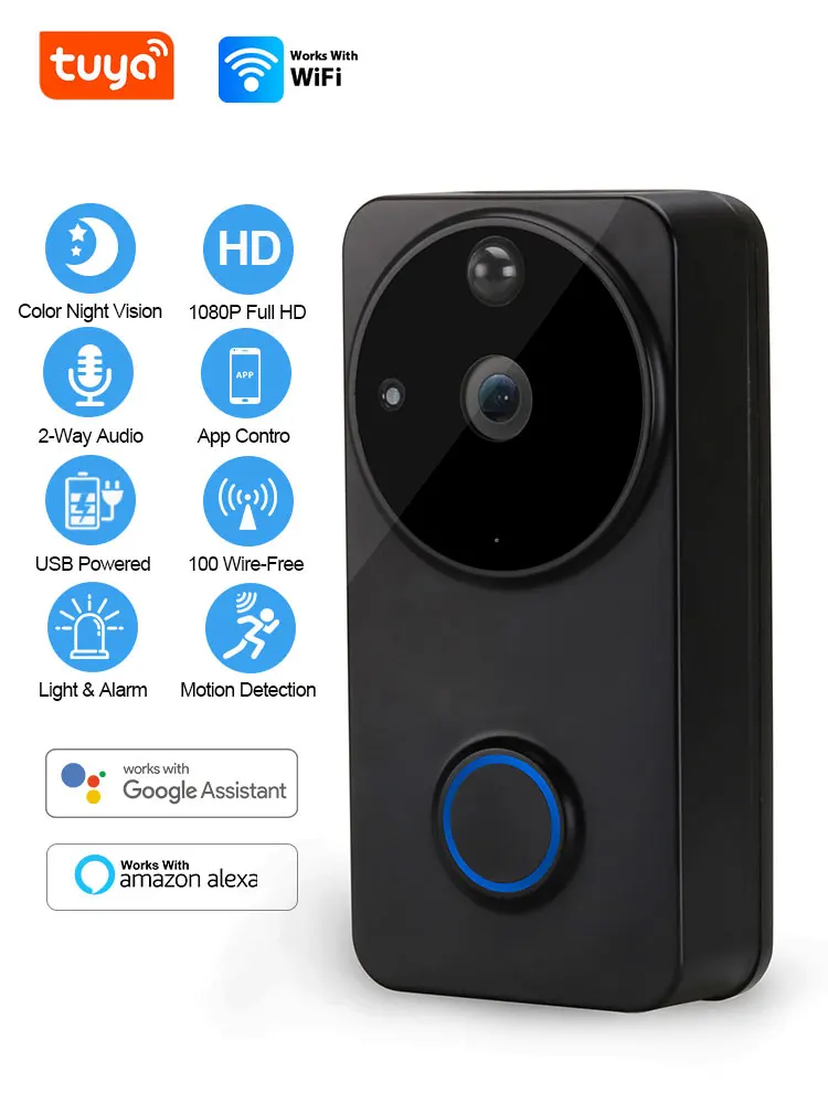 

Видеодомофон Z50 Tuya с Wi-Fi, дверной звонок с аккумулятором и перезаряжаемой батареей, звонок переменного тока 8-24, поддержка Alexa Google Smart Home