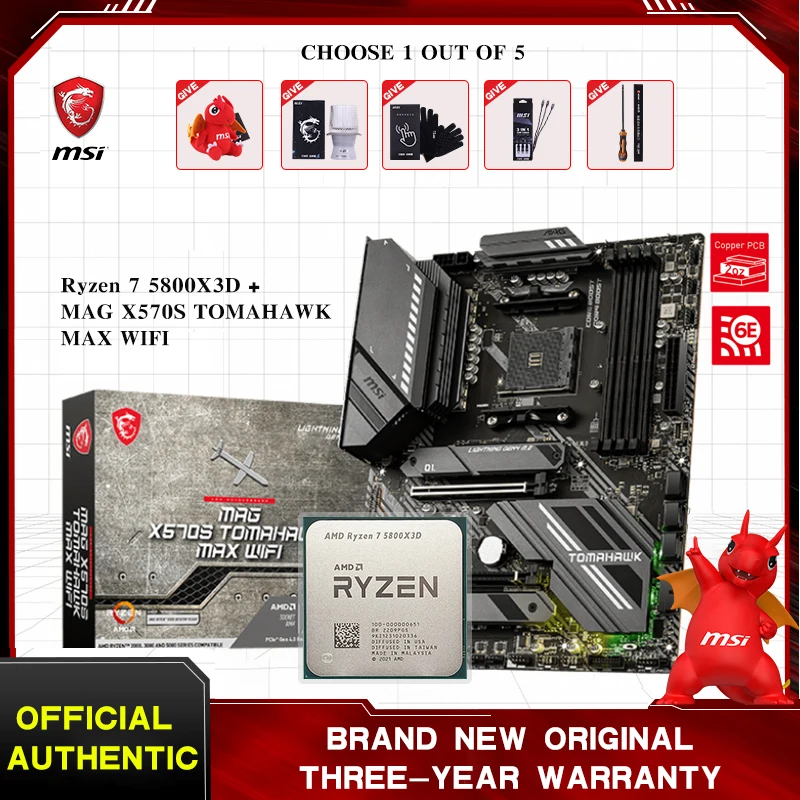 

Материнская плата MSI MAG X570S TOMAHAWK MAX, Wi-Fi, ATX, для игрового процессора AMD AM4, с чипсетом Ryzen 7, 5800X3D, Pla