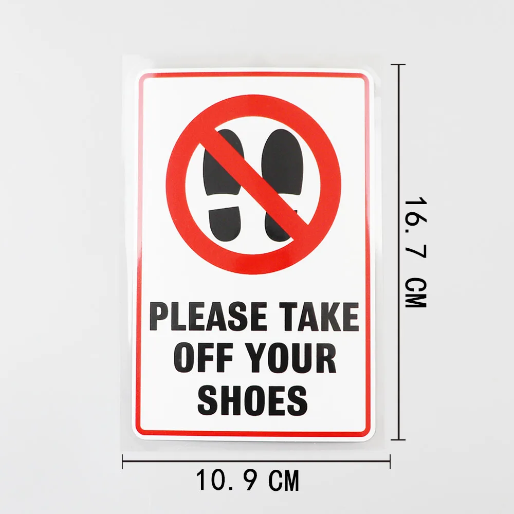 

Пользовательские Предупреждение ющие наклейки, пожалуйста, снимите обувь, наклейка, ПВХ автомобильная наклейка 10,9 см × 16,7 см
